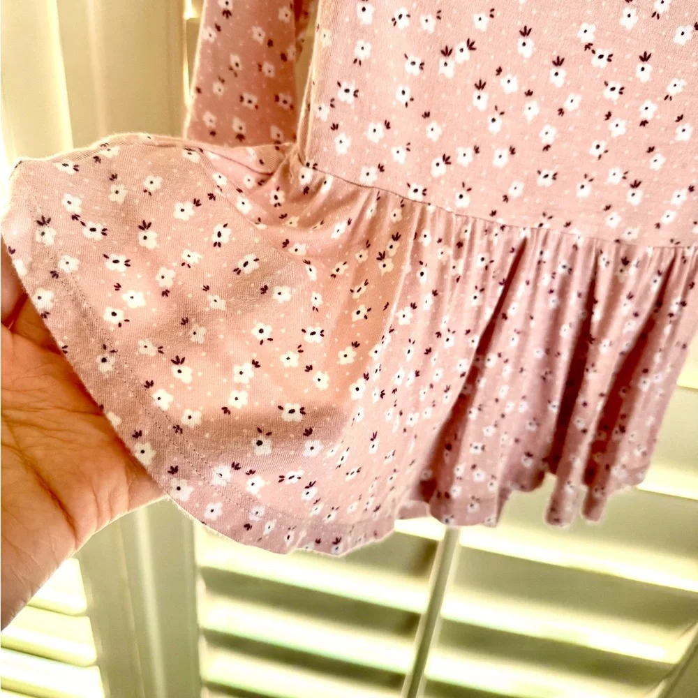 Posh Peanut Bamboo Viscose Floral‎ Peplum Henley Romper Dress Pink 12-18 Months